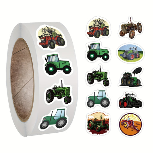 500 Pcs Green Farmer Tractor Stickers Roll