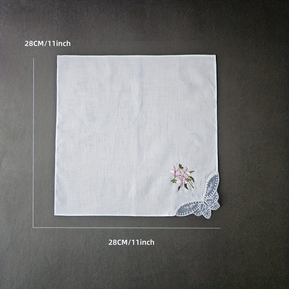 3PCS 60S Embroidered Handkerchief Lace Butterfly Wedding Hankies