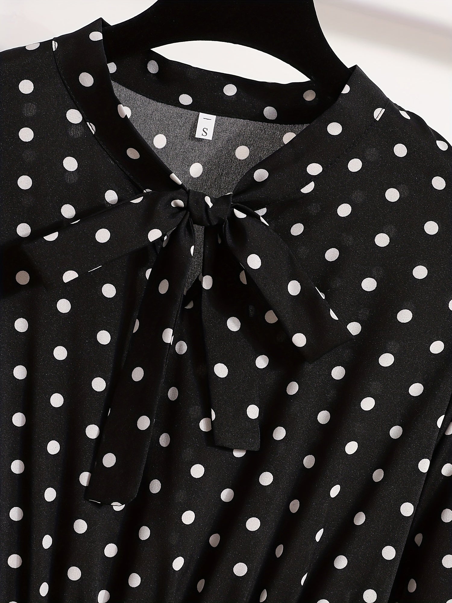 Pin Dot Print Dress Vintage Tie Neck Long Sleeve A Line Dress