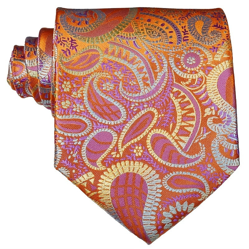 Men's Printed Striped Tie Yellow Purple Flower Tie