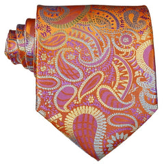 Men's Printed Striped Tie Yellow Purple Flower Tie