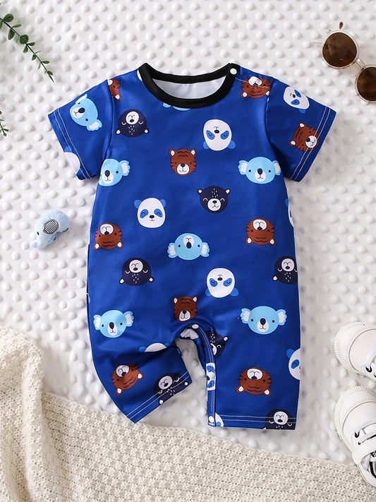 Baby Boys Casual Cartoon Bear Graphic Short Sleeve Jumpsuit
