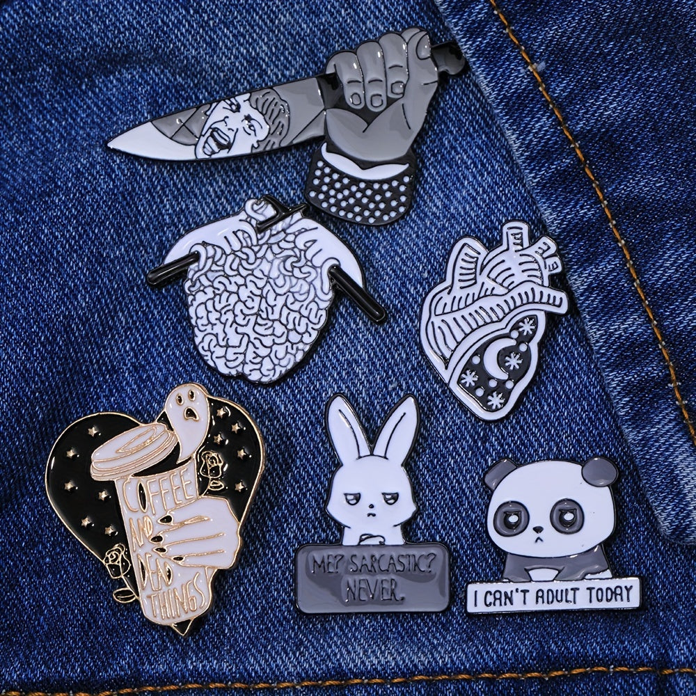 6pcs Cartoon Animal Alloy Badges Funny Horror Metal Brooch Costume