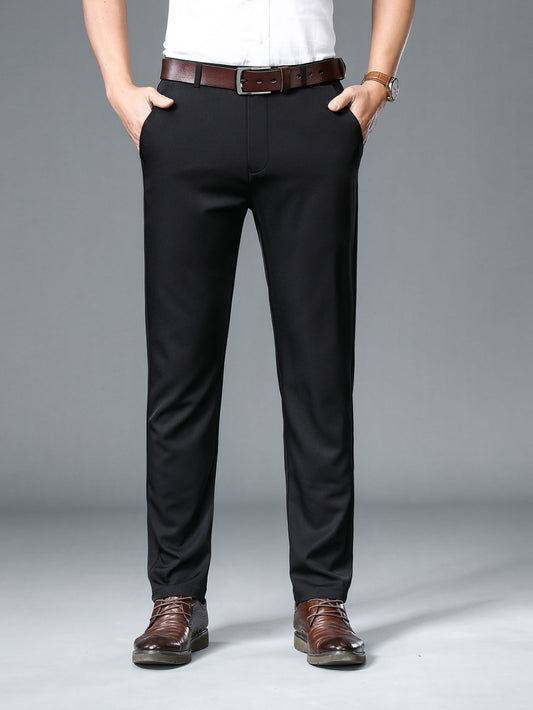 Men's Summer Dress Pants Classic Straight Leg Business Formal