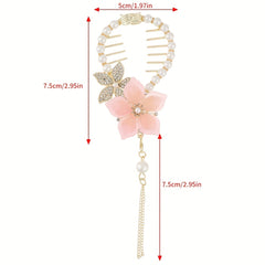 Flower Banana Clip With Pearl Tassel Hair Clip