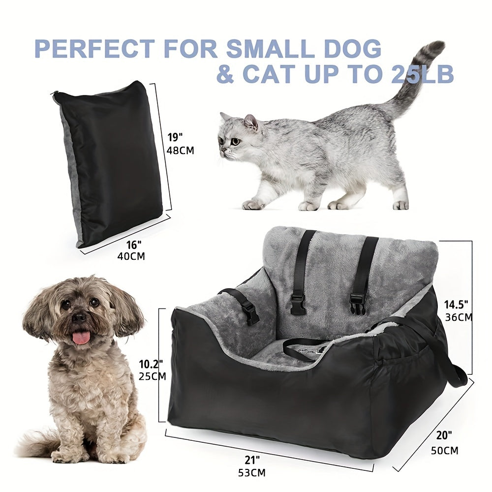 Adjustable Dog Car Seat with Safety Leash and Soft Travel Bed