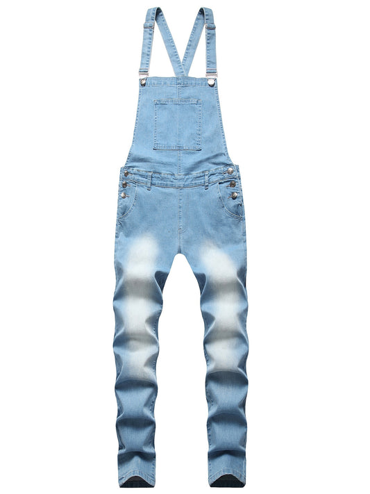 Men's Stretch Distressed Denim Overalls Spring Summer