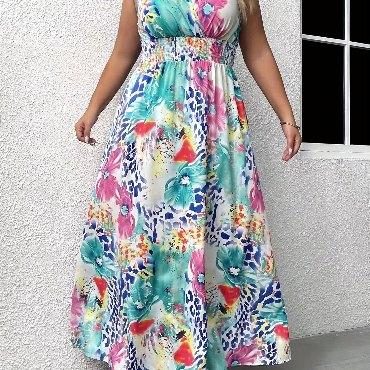  Leopard & Floral Print Maxi Tank Dress