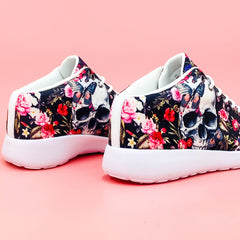 Halloween Flower & Skull High Top Running Shoes Lightweight Breathable Sneakers