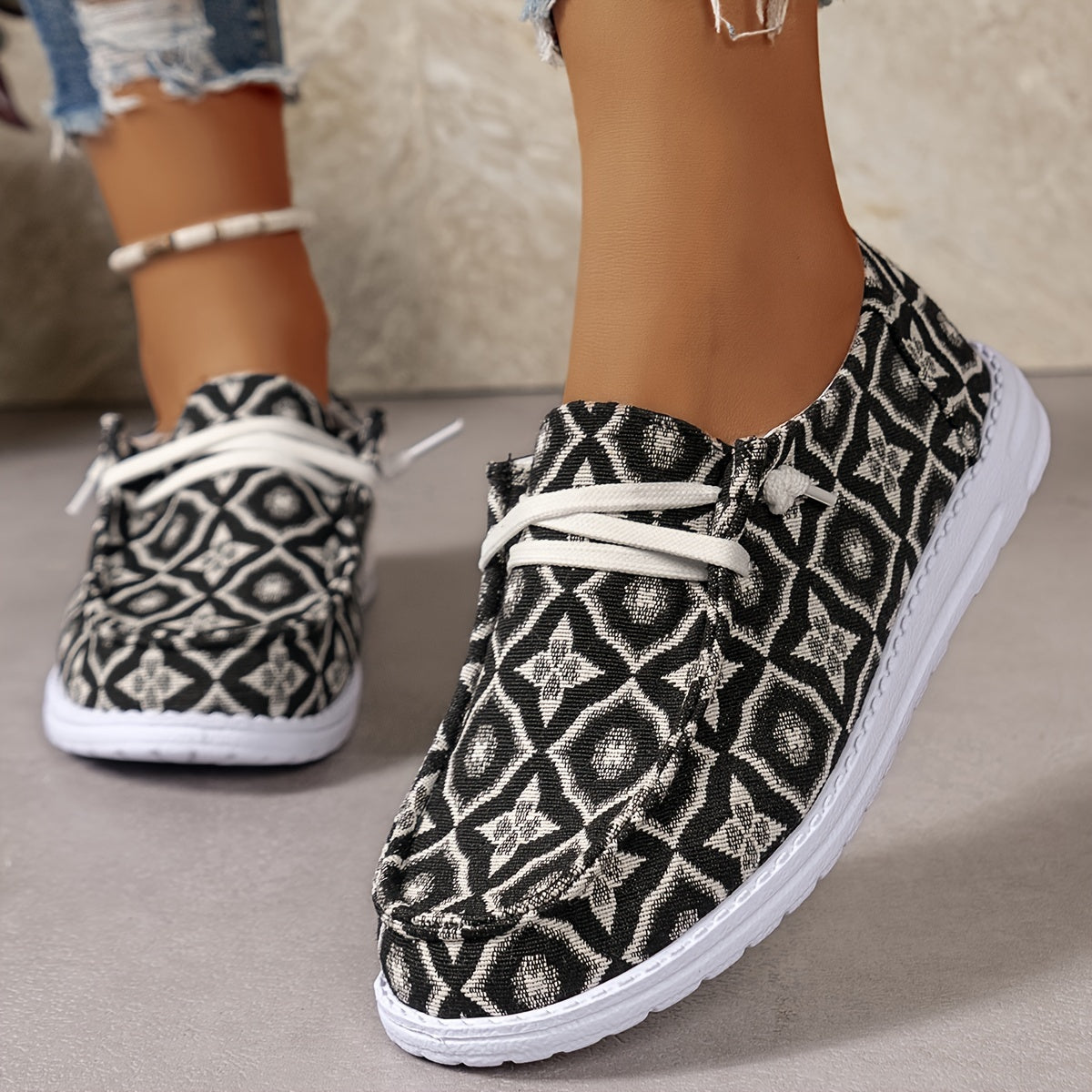 Geometric Pattern Flat Shoes Women's Shallow Mouth Casual Shoes