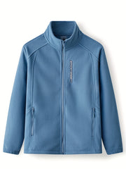 Men's Solid Fleece Jacket Zip Up Long Sleeve Top
