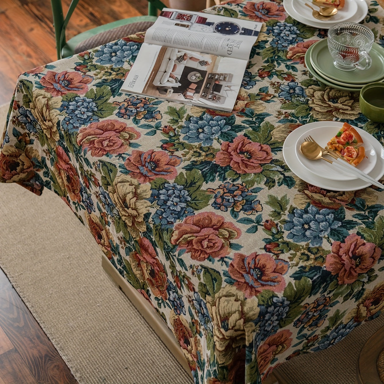 Square Cotton Tablecloth Embroidered Ball Flower Table Cloth