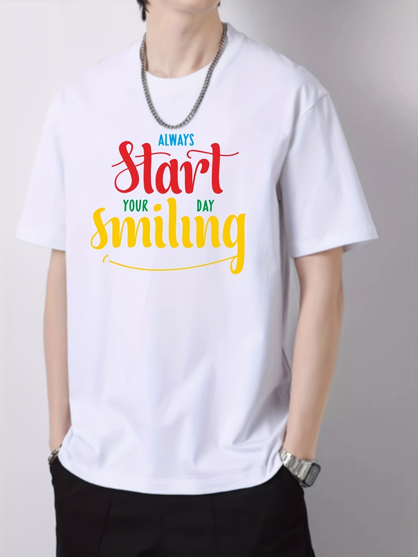 Men's Colorful Letters Print Slim Fit Top For Spring Summer