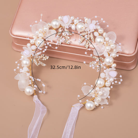 Flower Faux Pearl Headband Hair Accessories for Wedding Party