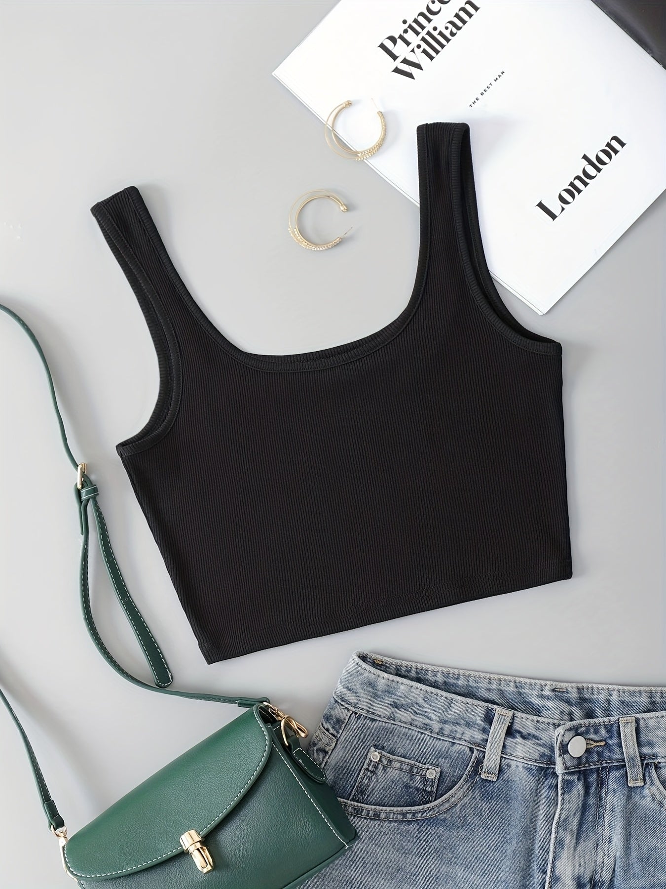 Ribbed Knit Crop Tank Top Sleeveless Skinny Tank Top