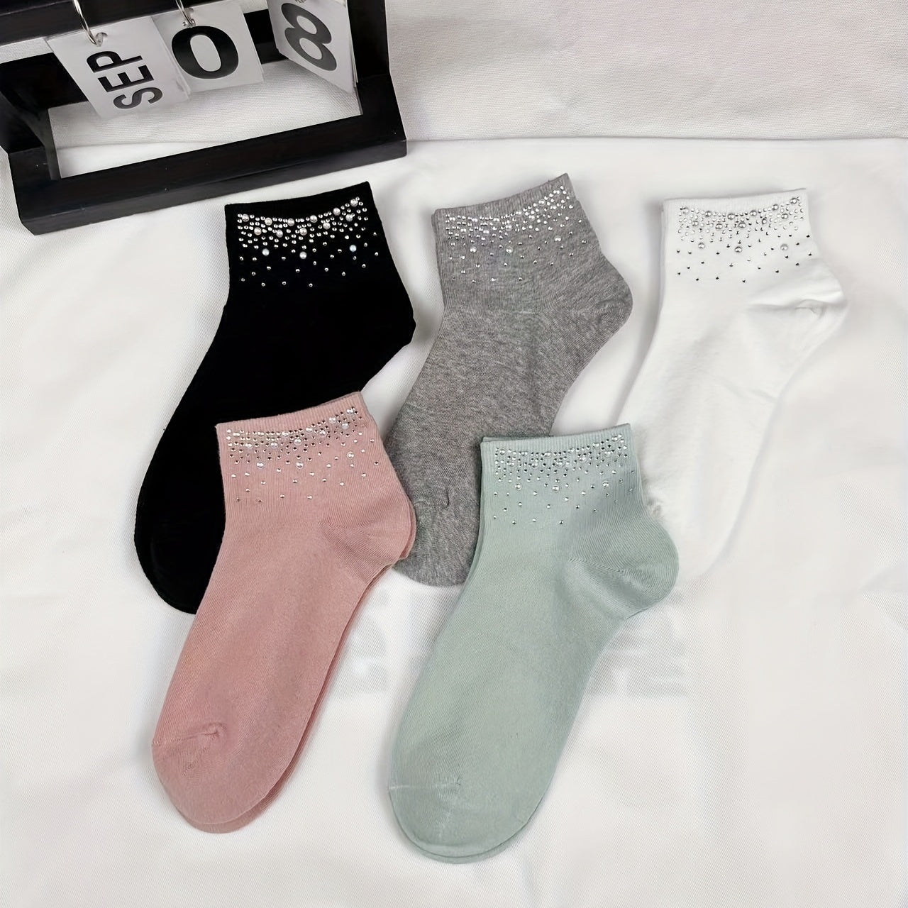 Women's Rhinestone Decor Crew Socks - Soft & Warm Short Stockings