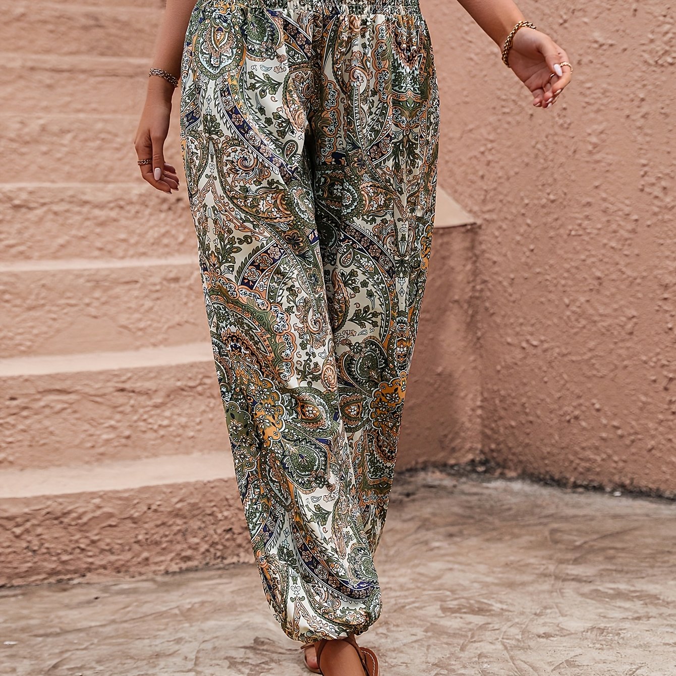  Boho Pants Women's Drawstring High Rise Jogger Trousers