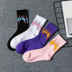 4 Pairs Flame Print Socks Women's Stockings
