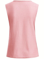 Waffle Knitted V Neck Tank Top for Summer Women