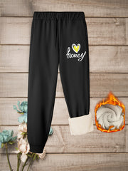 Women's Plus Letter & Heart Print Casual Pants