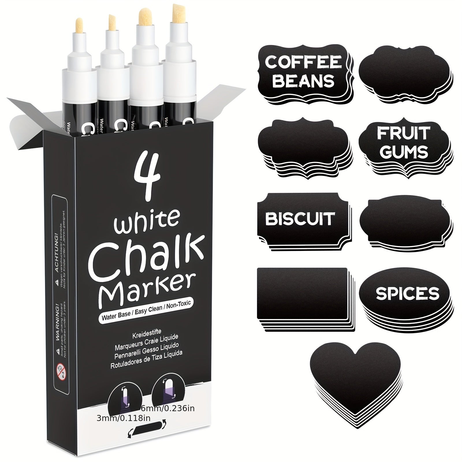 4pcs Chalk Markers Wet & Dry Erase Chalk Pens For Blackboard Chalkboards
