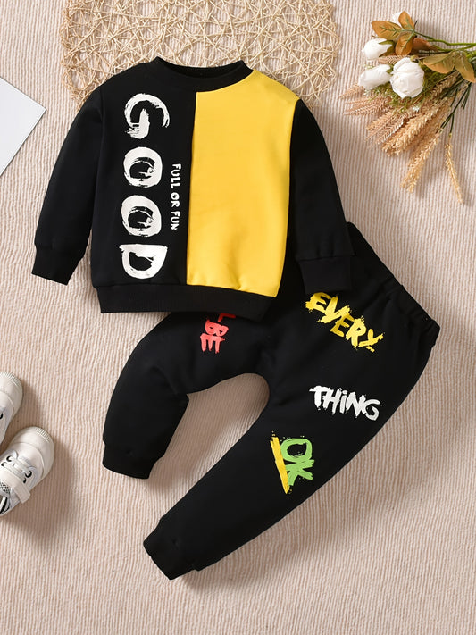 Boys Colorblock Letter Print Sweatshirt Sets