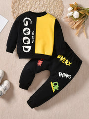 Boys Colorblock Letter Print Sweatshirt Sets