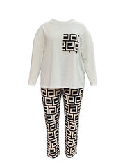  Geometric Print Tee & Pants 2 Piece Set