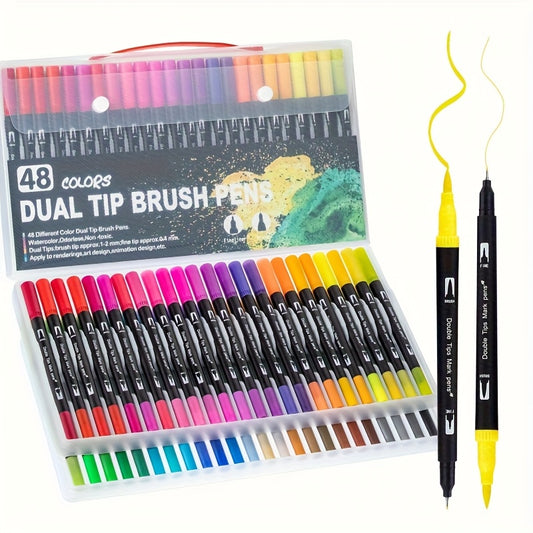 Dual Tip Marker Art Pens Set for Adult Coloring Books, Christmas Cards, Calligra