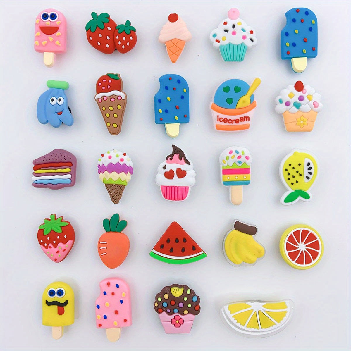24pcs Cartoon Ice Cream Shoe Charms Resin DIY Accessories Clogs Buckle