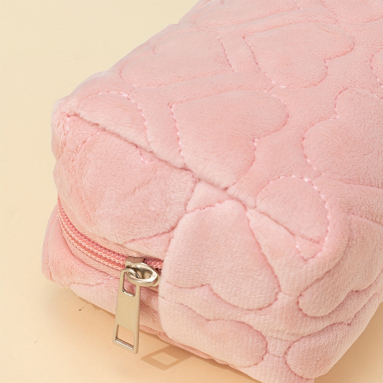 Heart Embossed Makeup Bag Cosmetic Organizer Pouch for Girls and Women