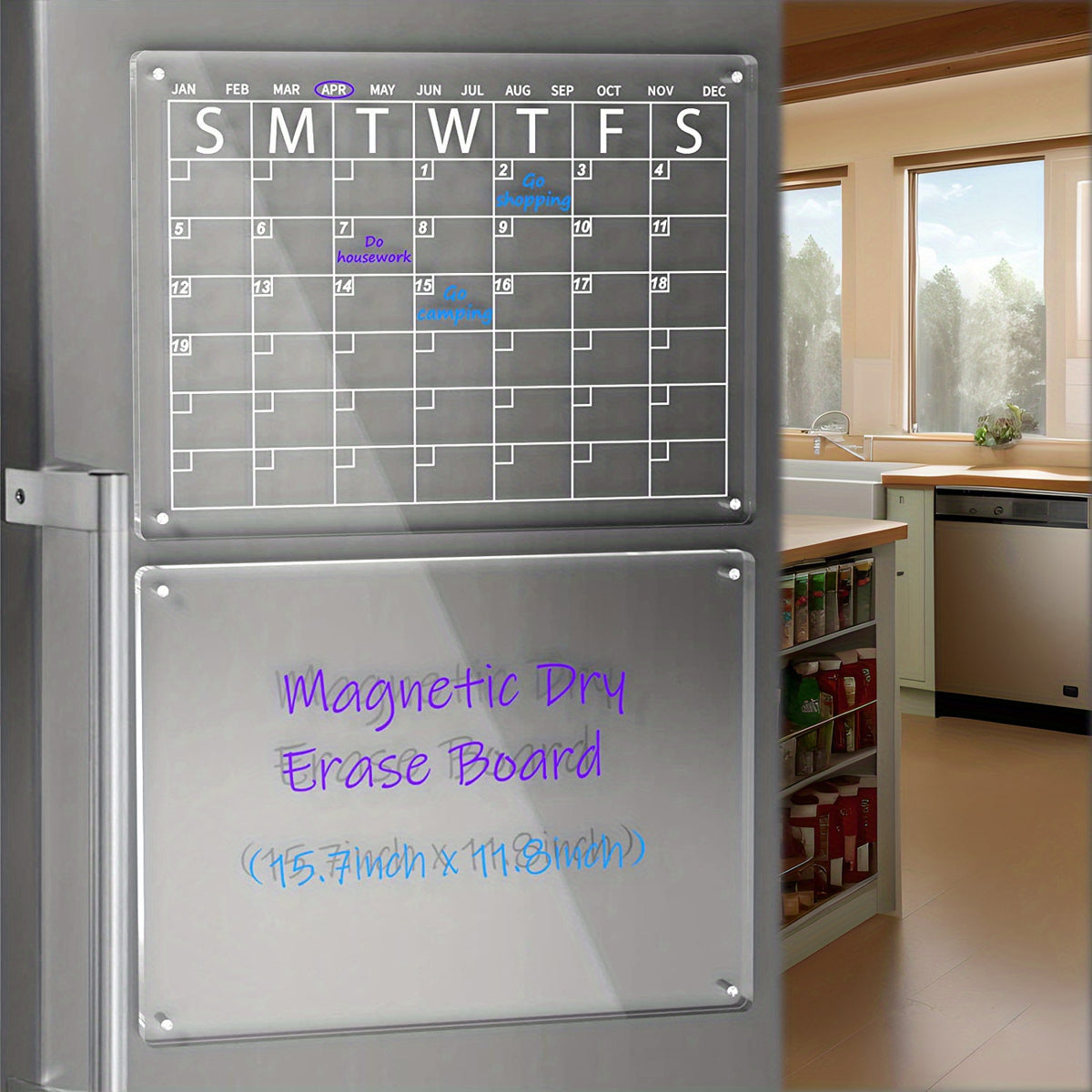 2pcs Acrylic Magnetic Dry Erase Board Calendar For Fridge