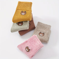 5pairs Girls Kids Bear Socks Casual Sport Running Socks Breathable Ankle Sock