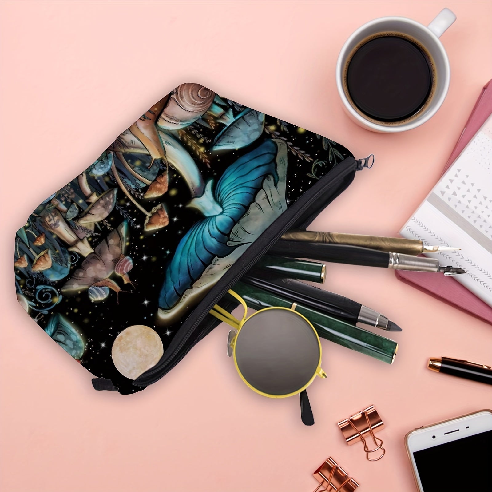Portable Mushroom Print Makeup Bag Waterproof Cosmetic Case Travel Organizer