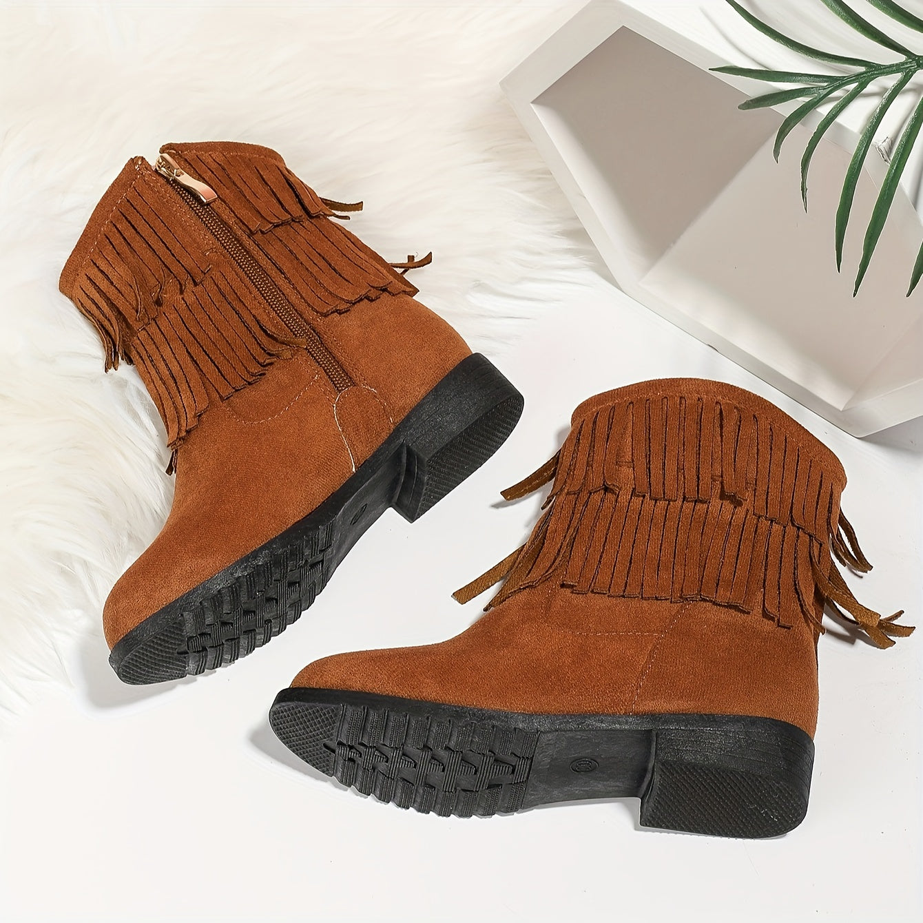 Girls' Fleece Lined Mid Calf Boots Geometric Design