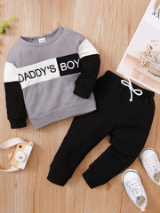 2pcs Daddy's Boy Colorblock Sweatshirt Matching Pant