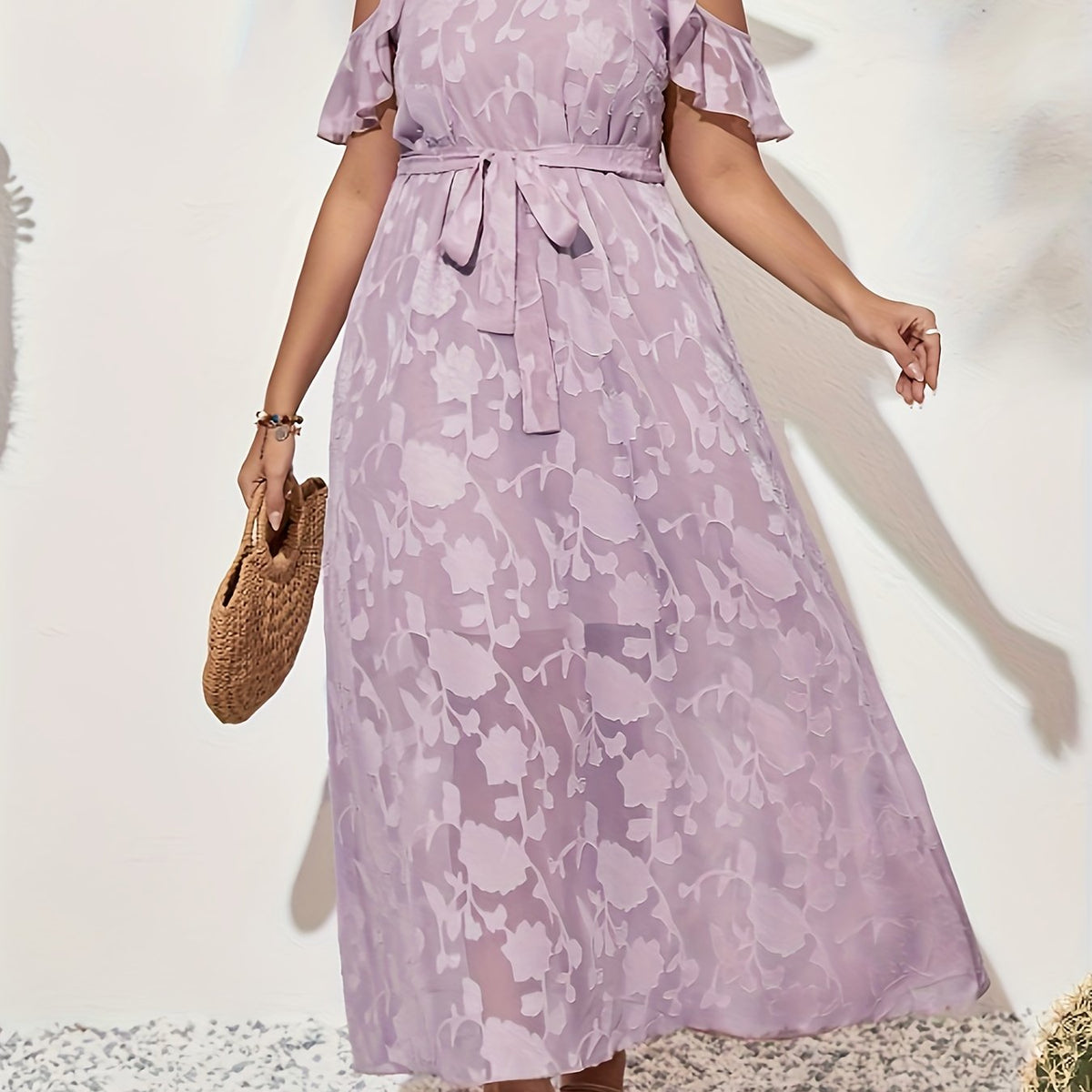  Cold Shoulder Floral Maxi Dress