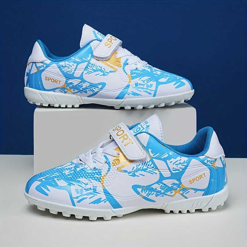 Boy's TF Football Boots Hook Loop Fastener Anti-skid Soccer Shoes
