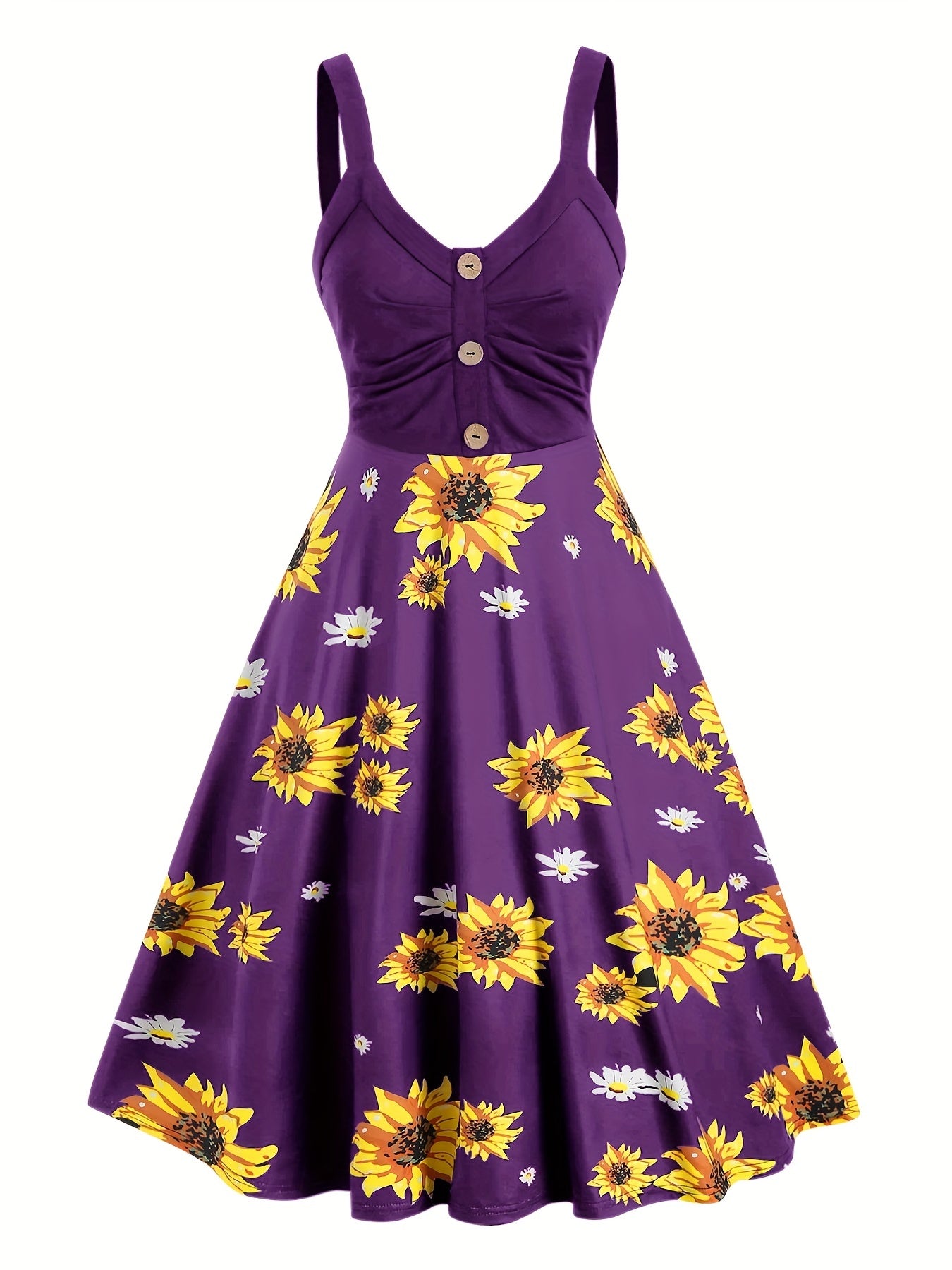 Plus Size Colorblock Sunflower Print Cami Dress