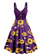 Plus Size Colorblock Sunflower Print Cami Dress