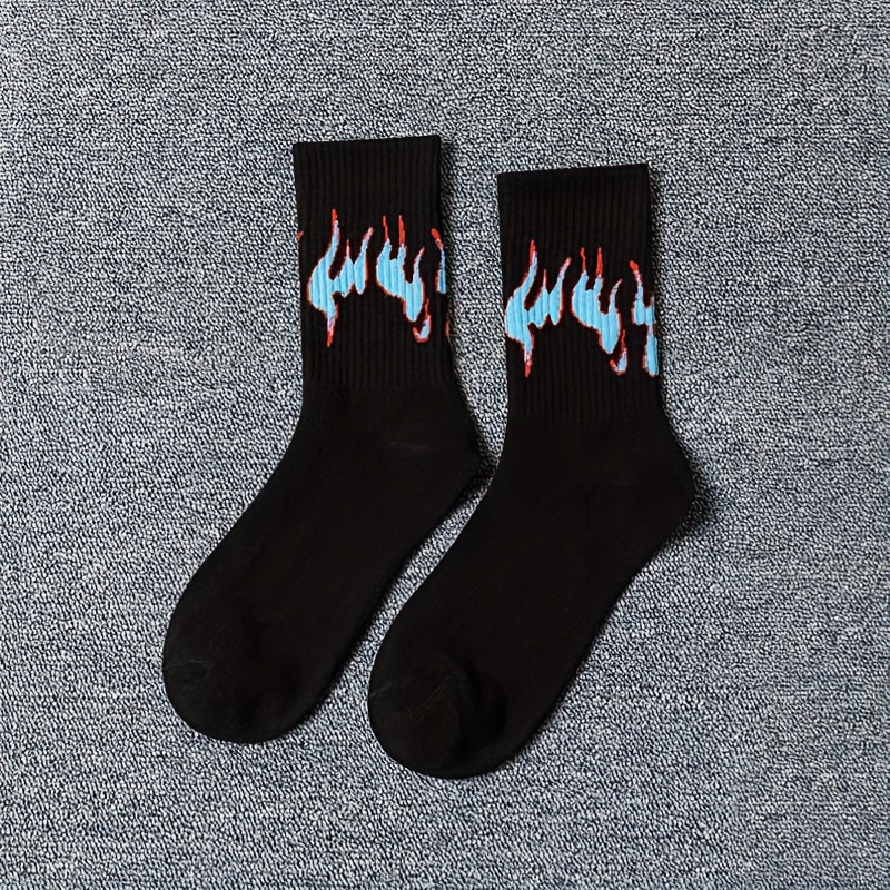 4 Pairs Flame Print Socks Women's Stockings