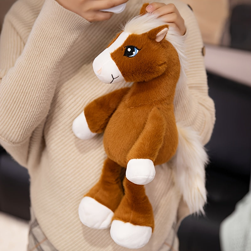 Cartoon Horse Plush Toy 8.66in Khaki Light Brown Dark Brown Soft Textured