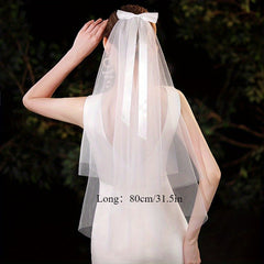 Dreamy Bridal Veil with Bowknot for Wedding Photoshoots