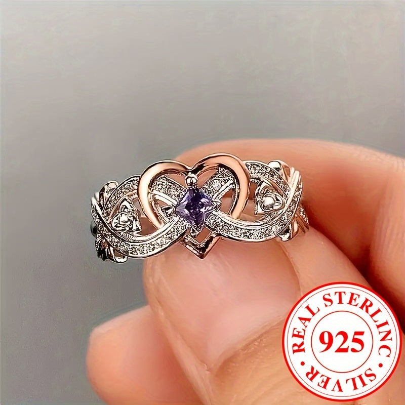 925 Silver Infinity Heart Ring Purple Zirconia Wedding Band