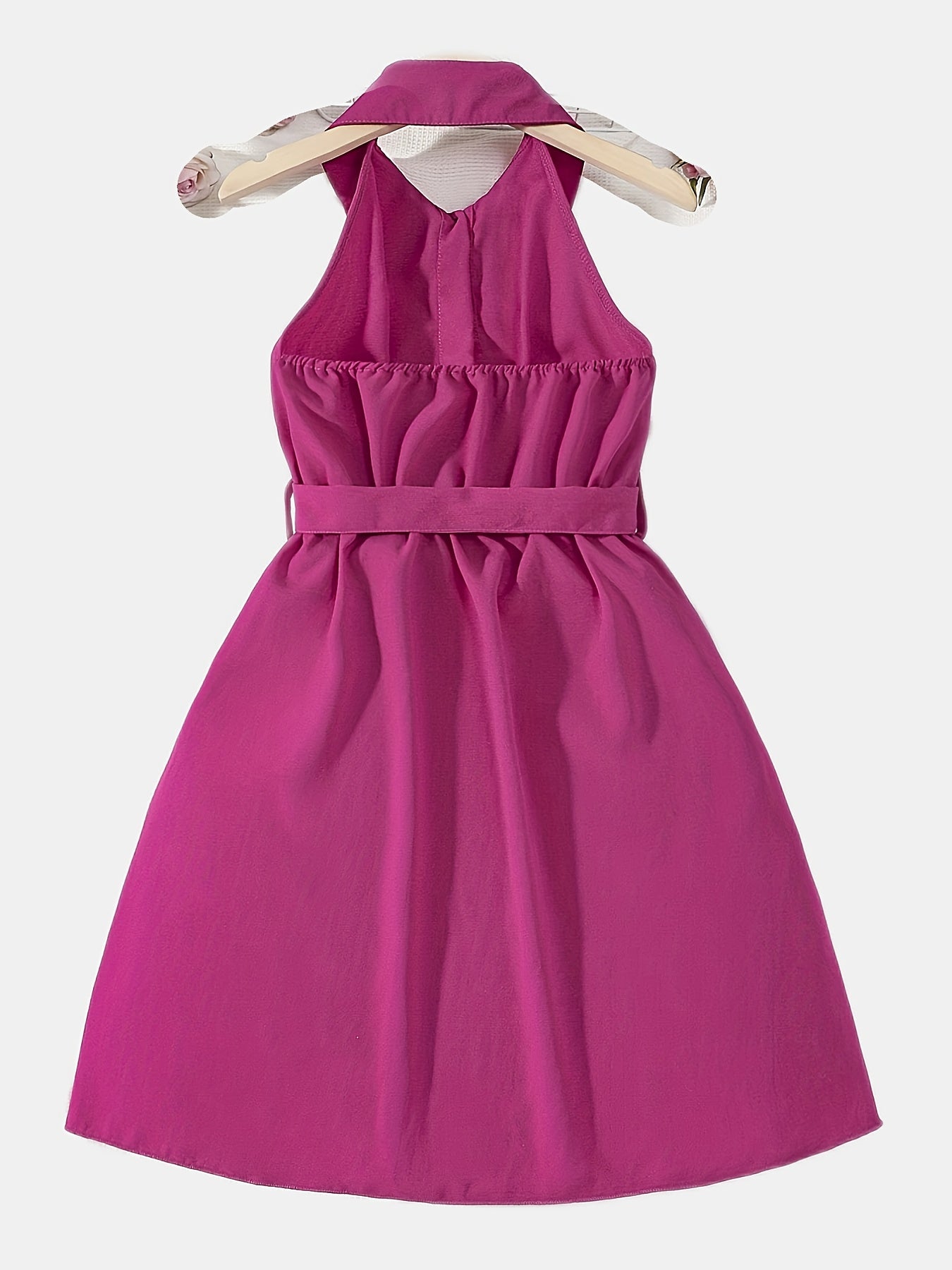 Girls Halter Neck Backless Dress With Belt For Party Vacation
