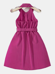 Girls Halter Neck Backless Dress With Belt For Party Vacation