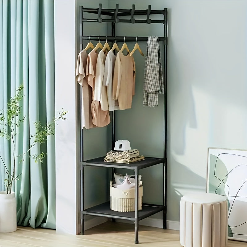 Corner Coat Rack Shoe Rack With Hooks and Shelves