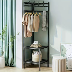 Corner Coat Rack Shoe Rack With Hooks and Shelves