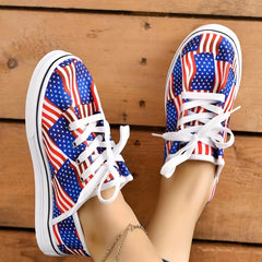 Women's Flag Pattern Canvas Shoes Lace Up Low Lightweight Outdoor Shoes
