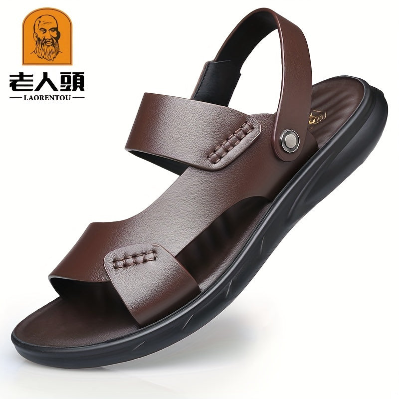 LAORENTOU Men's Leather Sandals Outdoor Anti-skid Beach Shoes